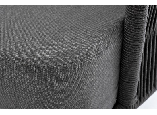 "Верона" диван 3-местный плетеный из роупа, каркас алюминий темно-серый (RAL7024) муар, роуп темно-серый круглый, ткань темно-серая 027 в Каменске-Уральском