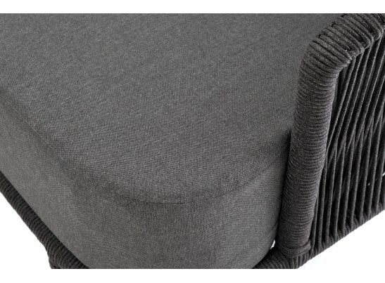 "Верона" диван 3-местный плетеный из роупа, каркас алюминий темно-серый (RAL7024) муар, роуп темно-серый круглый, ткань темно-серая 027 в Каменске-Уральском