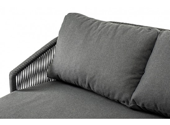 "Верона" диван 3-местный плетеный из роупа, каркас алюминий темно-серый (RAL7024) муар, роуп темно-серый круглый, ткань темно-серая 027 в Каменске-Уральском