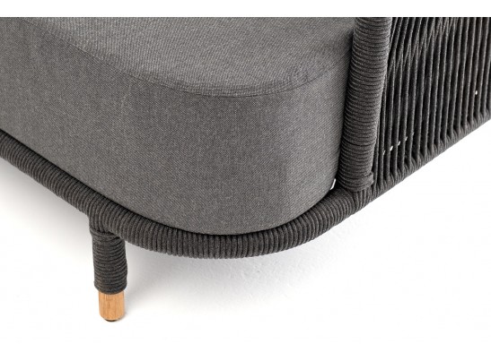 "Верона" диван 3-местный плетеный из роупа, каркас алюминий темно-серый (RAL7024) муар, роуп темно-серый круглый, ткань темно-серая 027 в Каменске-Уральском