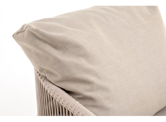 "Верона" кресло плетеное из роупа, каркас алюминий белый муар, роуп бежевый круглый, ткань бежевая 052 в Каменске-Уральском