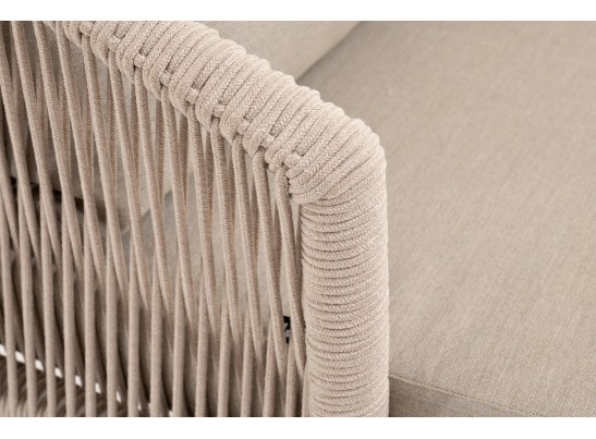"Верона" кресло плетеное из роупа, каркас алюминий белый муар, роуп бежевый круглый, ткань бежевая 052 в Каменске-Уральском