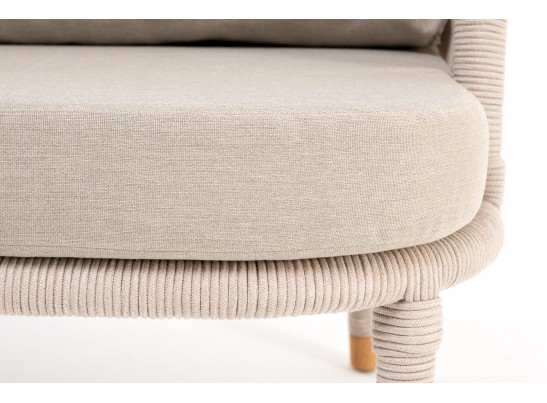 "Верона" кресло плетеное из роупа, каркас алюминий белый муар, роуп бежевый круглый, ткань бежевая 052 в Каменске-Уральском