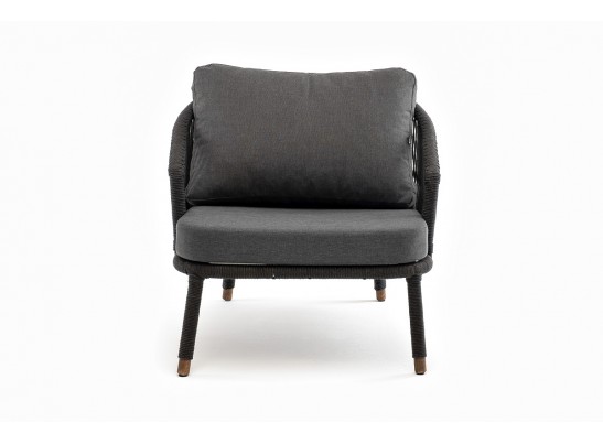 "Верона" кресло плетеное из роупа, каркас алюминий темно-серый (RAL7024) муар, роуп темно-серый круглый, ткань темно-серая 027 в Каменске-Уральском