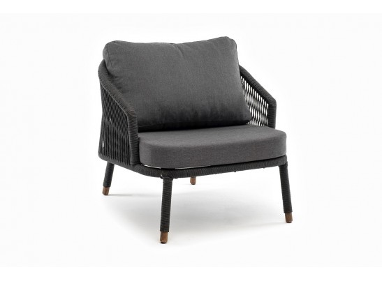 "Верона" кресло плетеное из роупа, каркас алюминий темно-серый (RAL7024) муар, роуп темно-серый круглый, ткань темно-серая 027 в Каменске-Уральском