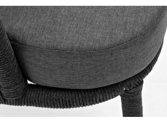 "Верона" кресло плетеное из роупа, каркас алюминий темно-серый (RAL7024) муар, роуп темно-серый круглый, ткань темно-серая 027 в Каменске-Уральском