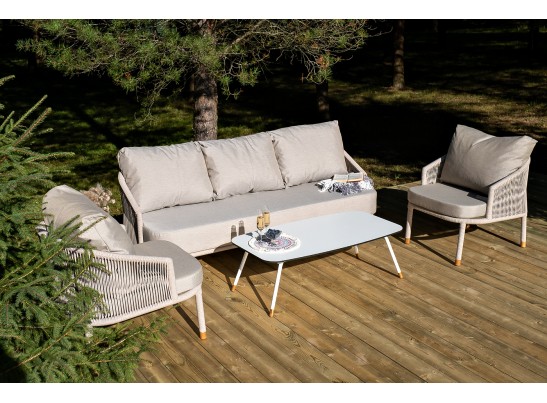 "Верона" лаунж-зона 5-местная плетеная из роупа (веревки), каркас алюминиевый белый, роуп бежевый в Каменске-Уральском