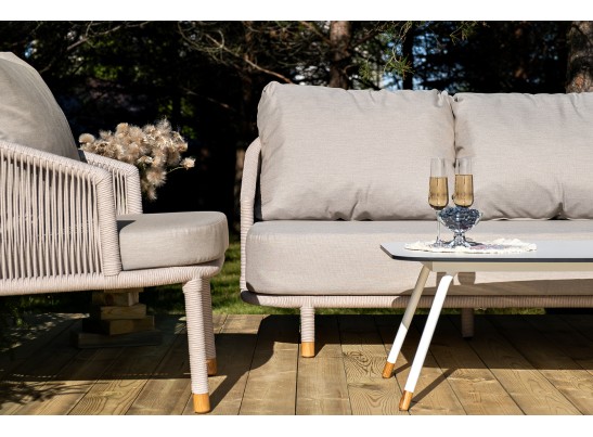 "Верона" лаунж-зона 5-местная плетеная из роупа (веревки), каркас алюминиевый белый, роуп бежевый в Каменске-Уральском