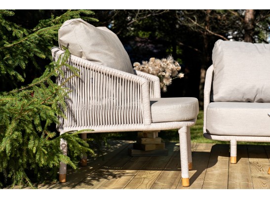 "Верона" лаунж-зона 5-местная плетеная из роупа (веревки), каркас алюминиевый белый, роуп бежевый в Каменске-Уральском