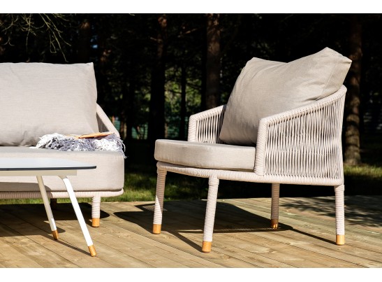 "Верона" лаунж-зона 5-местная плетеная из роупа (веревки), каркас алюминиевый белый, роуп бежевый в Каменске-Уральском