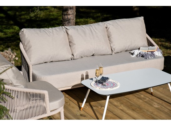 "Верона" лаунж-зона 5-местная плетеная из роупа (веревки), каркас алюминиевый белый, роуп бежевый в Каменске-Уральском