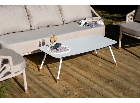 "Верона" лаунж-зона 5-местная плетеная из роупа (веревки), каркас алюминиевый белый, роуп бежевый в Каменске-Уральском