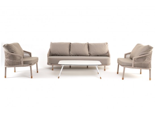 "Верона" лаунж-зона 5-местная плетеная из роупа (веревки), каркас алюминиевый белый, роуп бежевый в Каменске-Уральском