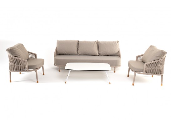 "Верона" лаунж-зона 5-местная плетеная из роупа (веревки), каркас алюминиевый белый, роуп бежевый в Каменске-Уральском