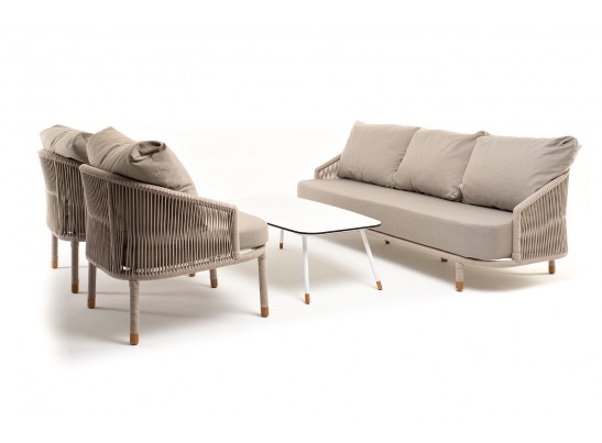 "Верона" лаунж-зона 5-местная плетеная из роупа (веревки), каркас алюминиевый белый, роуп бежевый в Каменске-Уральском