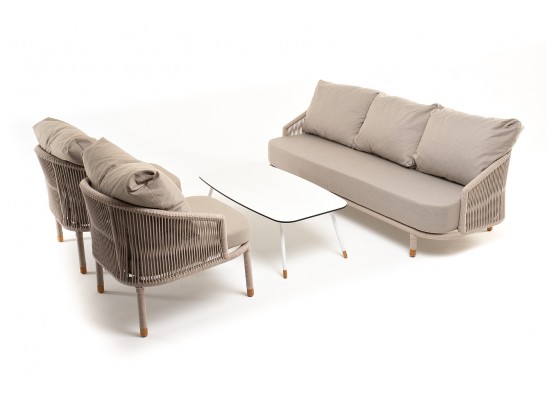 "Верона" лаунж-зона 5-местная плетеная из роупа (веревки), каркас алюминиевый белый, роуп бежевый в Каменске-Уральском