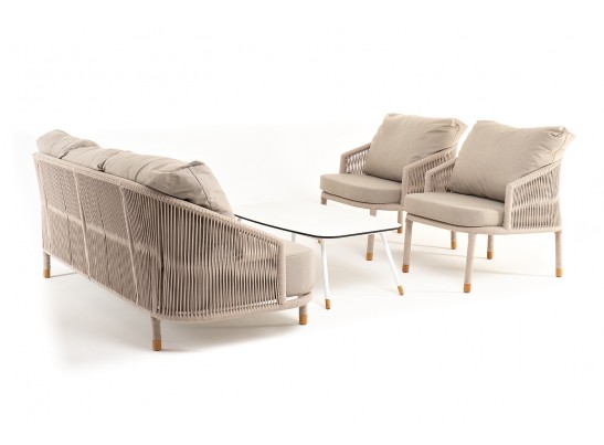 "Верона" лаунж-зона 5-местная плетеная из роупа (веревки), каркас алюминиевый белый, роуп бежевый в Каменске-Уральском