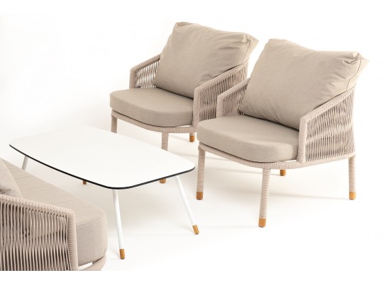 "Верона" лаунж-зона 5-местная плетеная из роупа (веревки), каркас алюминиевый белый, роуп бежевый в Каменске-Уральском