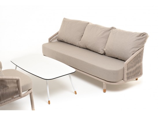 "Верона" лаунж-зона 5-местная плетеная из роупа (веревки), каркас алюминиевый белый, роуп бежевый в Каменске-Уральском