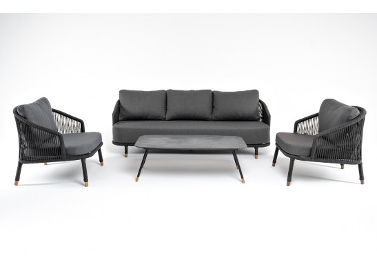 "Верона" лаунж-зона 5-местная плетеная из роупа (веревки), каркас алюминиевый темно-серый, роуп темно-серый в Каменске-Уральском