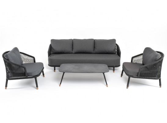 "Верона" лаунж-зона 5-местная плетеная из роупа (веревки), каркас алюминиевый темно-серый, роуп темно-серый в Каменске-Уральском