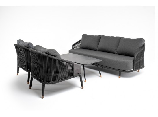 "Верона" лаунж-зона 5-местная плетеная из роупа (веревки), каркас алюминиевый темно-серый, роуп темно-серый в Каменске-Уральском