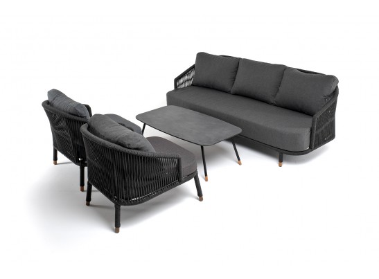 "Верона" лаунж-зона 5-местная плетеная из роупа (веревки), каркас алюминиевый темно-серый, роуп темно-серый в Каменске-Уральском