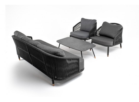 "Верона" лаунж-зона 5-местная плетеная из роупа (веревки), каркас алюминиевый темно-серый, роуп темно-серый в Каменске-Уральском