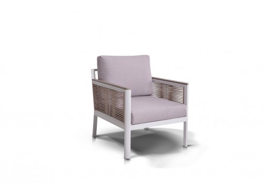 "Сан Ремо" кресло плетеное из роупа садовое, каркас алюминий белый, роуп бежевый, ткань бежевая в Каменске-Уральском