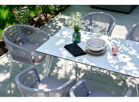 "Марсель" стул плетеный из роупа, каркас из стали серый (RAL7022) муар, роуп серый круглый, ткань серая в Каменске-Уральском