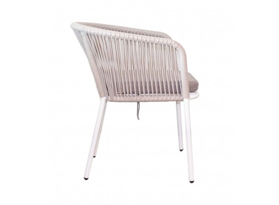 "Марсель" стул плетеный из роупа, каркас алюминий белый шагрень, роуп бежевый круглый, ткань бежевая в Каменске-Уральском