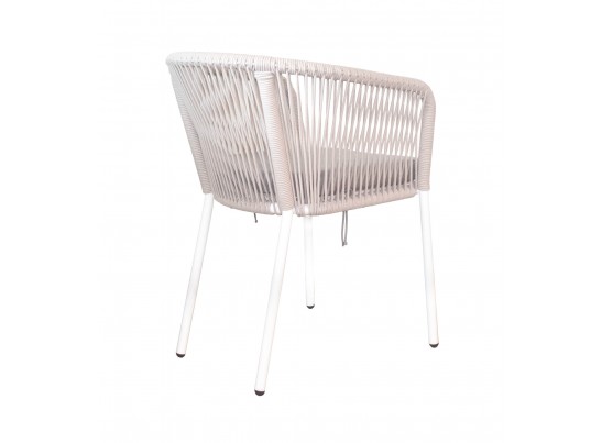 "Марсель" стул плетеный из роупа, каркас алюминий белый шагрень, роуп бежевый круглый, ткань бежевая в Каменске-Уральском