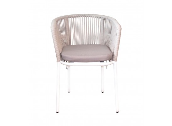 "Марсель" стул плетеный из роупа, каркас алюминий белый шагрень, роуп бежевый круглый, ткань бежевая в Каменске-Уральском