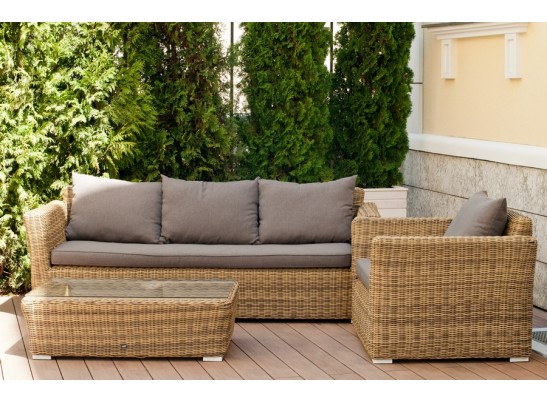 "Капучино" диван из искусственного ротанга трехместный, цвет соломенный в Каменске-Уральском