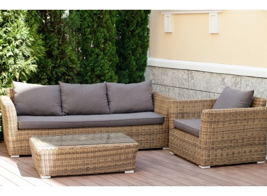 "Капучино" диван из искусственного ротанга трехместный, цвет соломенный в Каменске-Уральском