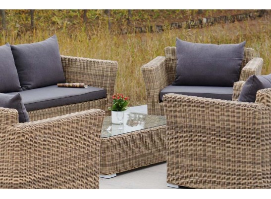 "Капучино Дабл" лаунж-зона из искусственного ротанга, цвет соломенный в Каменске-Уральском