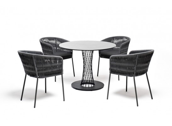 "Диего" обеденная группа на 4 персоны со стульями "Бордо" плетения колос, столешница "серый гранит" в Каменске-Уральском