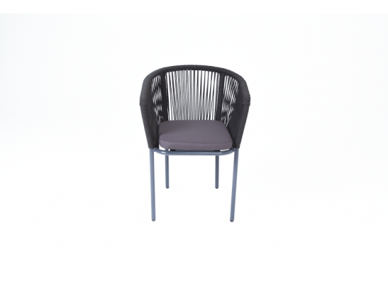 "Марсель" стул плетеный из роупа, каркас алюминий темно-серый (RAL7024) шагрень, роуп темно-серый круглый, ткань темно-серая в Каменске-Уральском