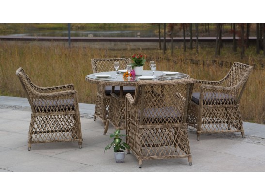 "Эспрессо" плетеный круглый стол, диаметр 118 см, цвет соломенный в Каменске-Уральском