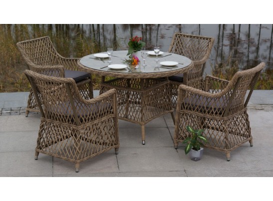 "Эспрессо" плетеный круглый стол, диаметр 118 см, цвет соломенный в Каменске-Уральском