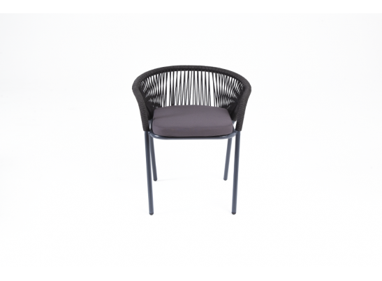 "Женева" стул плетеный из роупа, каркас алюминий темно-серый (RAL7024) шагрень, роуп темно-серый круглый, ткань темно-серая в Каменске-Уральском