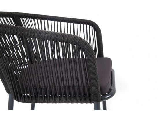 "Марсель" стул плетеный из роупа, каркас алюминий темно-серый (RAL7024) шагрень, роуп темно-серый круглый, ткань темно-серая в Каменске-Уральском