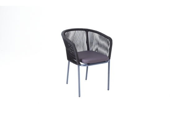 "Марсель" стул плетеный из роупа, каркас алюминий темно-серый (RAL7024) шагрень, роуп темно-серый круглый, ткань темно-серая в Каменске-Уральском
