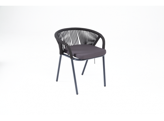 "Женева" стул плетеный из роупа, каркас алюминий темно-серый (RAL7024) шагрень, роуп темно-серый круглый, ткань темно-серая в Каменске-Уральском