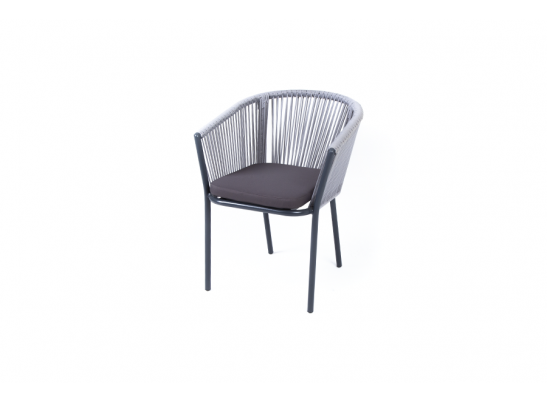 "Марсель" стул плетеный из роупа, каркас алюминий темно-серый, роуп светло-серый, ткань темно-серая в Каменске-Уральском