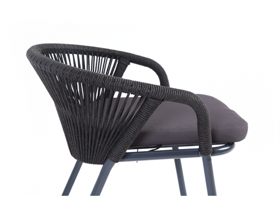 "Женева" стул плетеный из роупа, каркас алюминий темно-серый (RAL7024) шагрень, роуп темно-серый круглый, ткань темно-серая в Каменске-Уральском