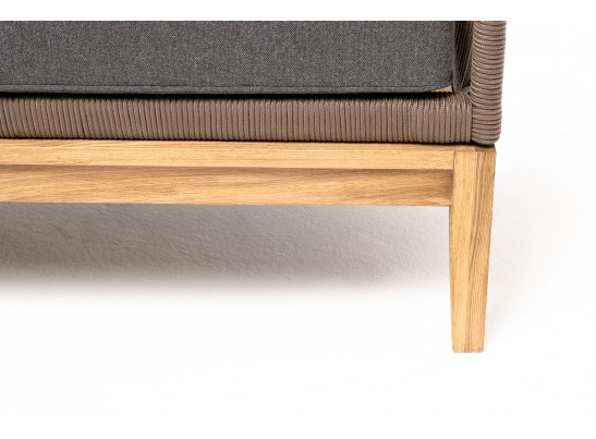 "Канны" диван 2-местный плетеный из роупа, основание дуб, роуп коричневый круглый, ткань темно-серая 027 в Каменске-Уральском