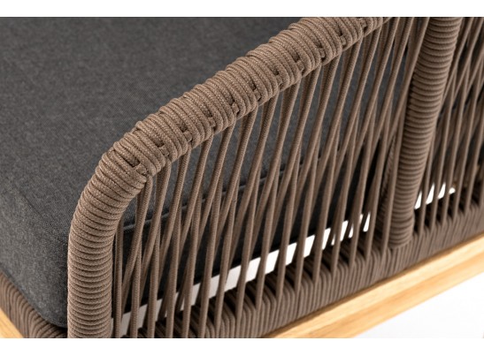 "Канны" диван 2-местный плетеный из роупа, основание дуб, роуп коричневый круглый, ткань темно-серая 027 в Каменске-Уральском