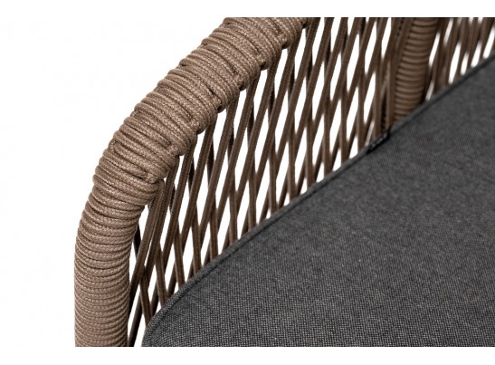 "Канны" диван 2-местный плетеный из роупа, основание дуб, роуп коричневый круглый, ткань темно-серая 027 в Каменске-Уральском