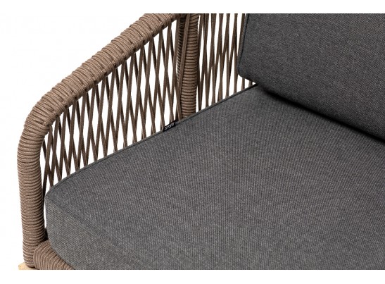 "Канны" диван 2-местный плетеный из роупа, основание дуб, роуп коричневый круглый, ткань темно-серая 027 в Каменске-Уральском